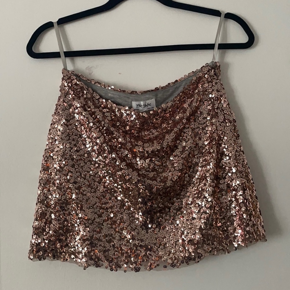 Love Sadie Champagne Pink Sequin Mini Skirt